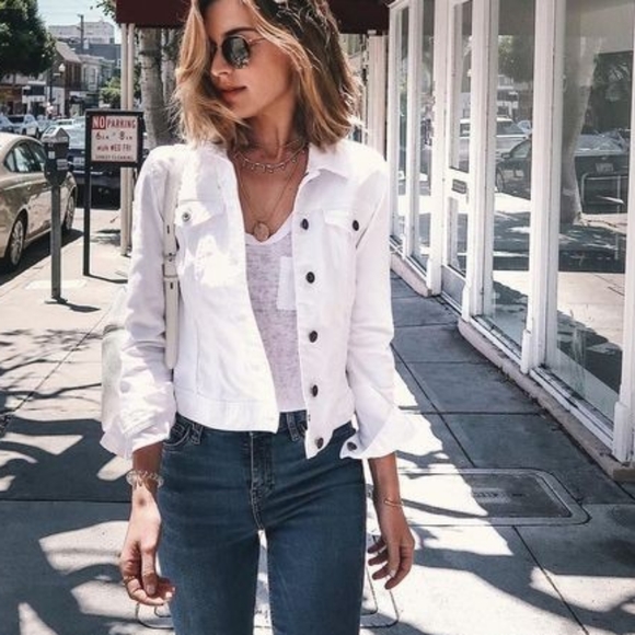 cute outfits with white jean jacket